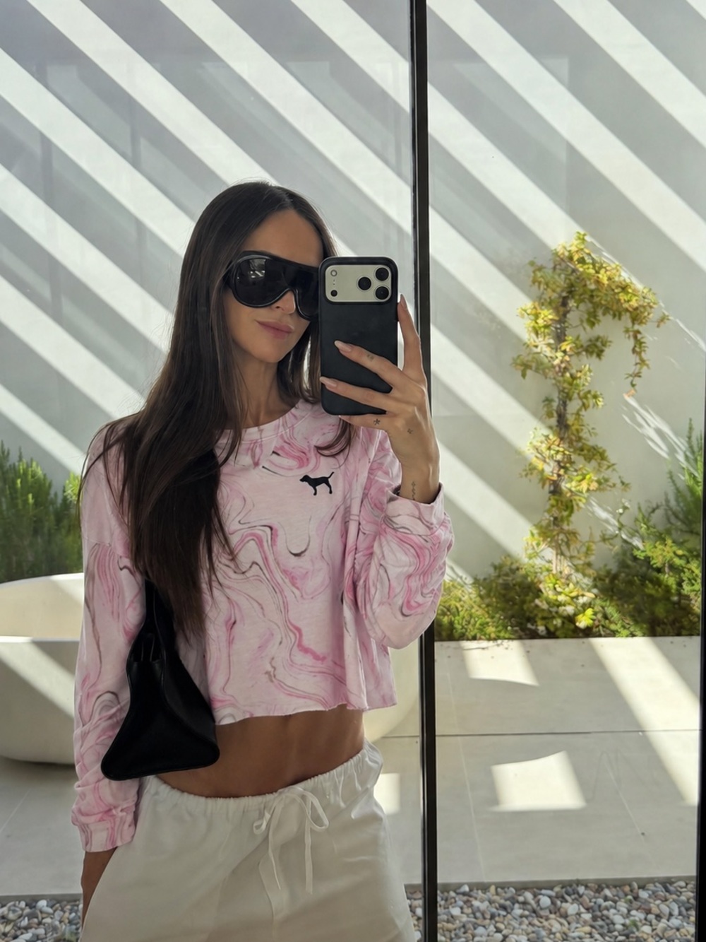PINK Victoria’s Secret Pink Marble Swirl Cropped Sweatshirt Logo Size M Y2K